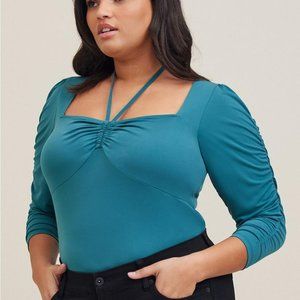 NWT - Torrid Ruched Front Halter Tie Puff Sleeve Bodysuit - NWT